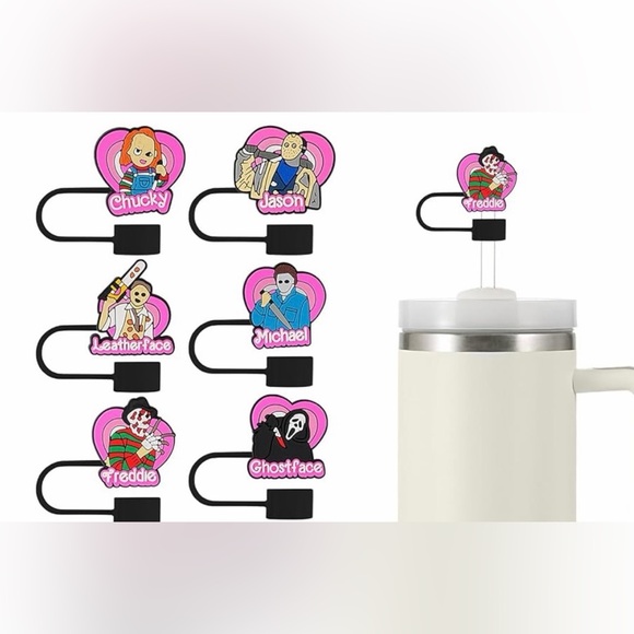 Other - 6 Stanley Horror Character Straw Toppers - Pink and Black
